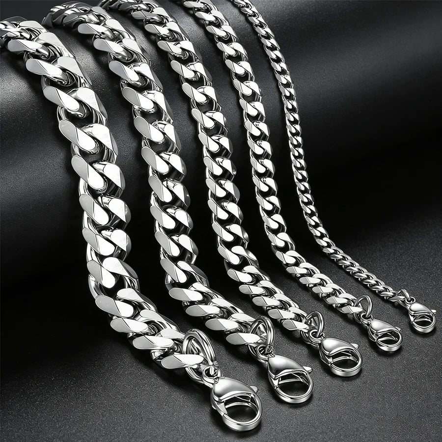 New Trendy Cuban Chain Bracelet Classic Stainless Steel 3/5/7/9mm Width