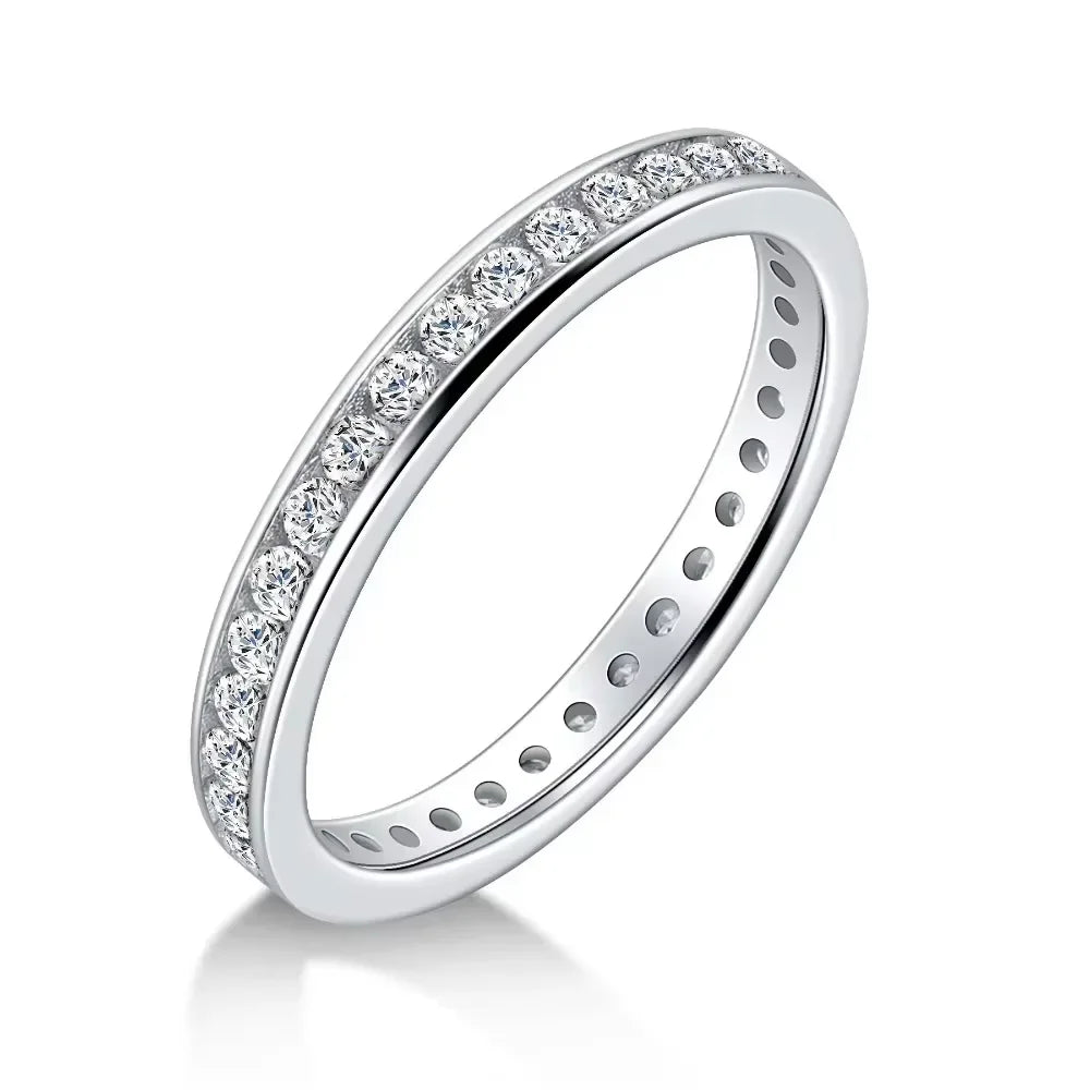 LinkerLove Moissanite Eternity Wedding Bands for Women Dating Couple Engagement Rings Sparkling 925 Sterling Silver Diamond Ring