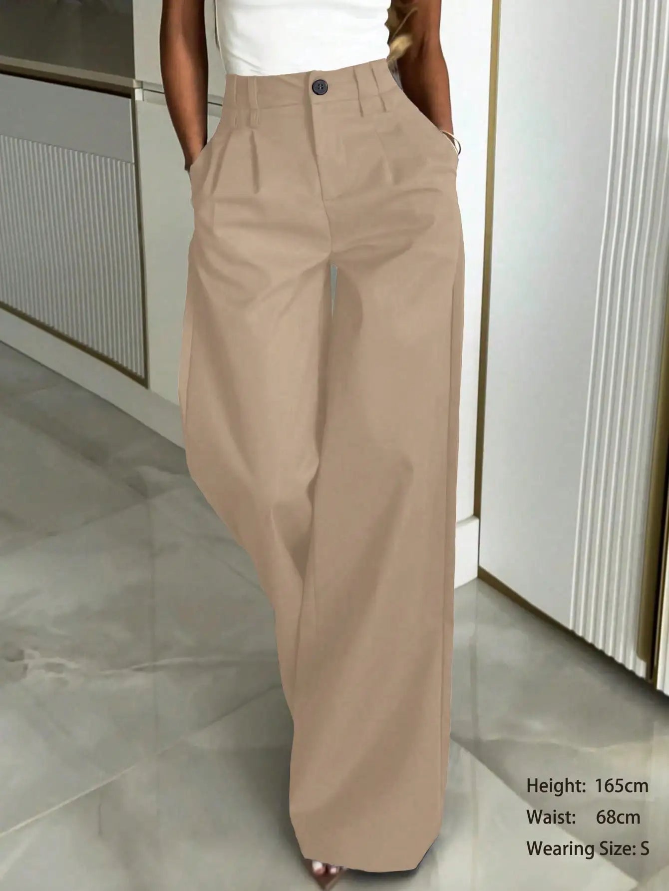 Women's Wide Leg Pants Loose Straight Fit Solid Color High Waist Casual Office Daily Wear