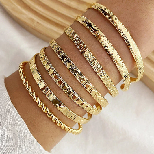 7 Pcs/Set Punk Gold Color Bracelets