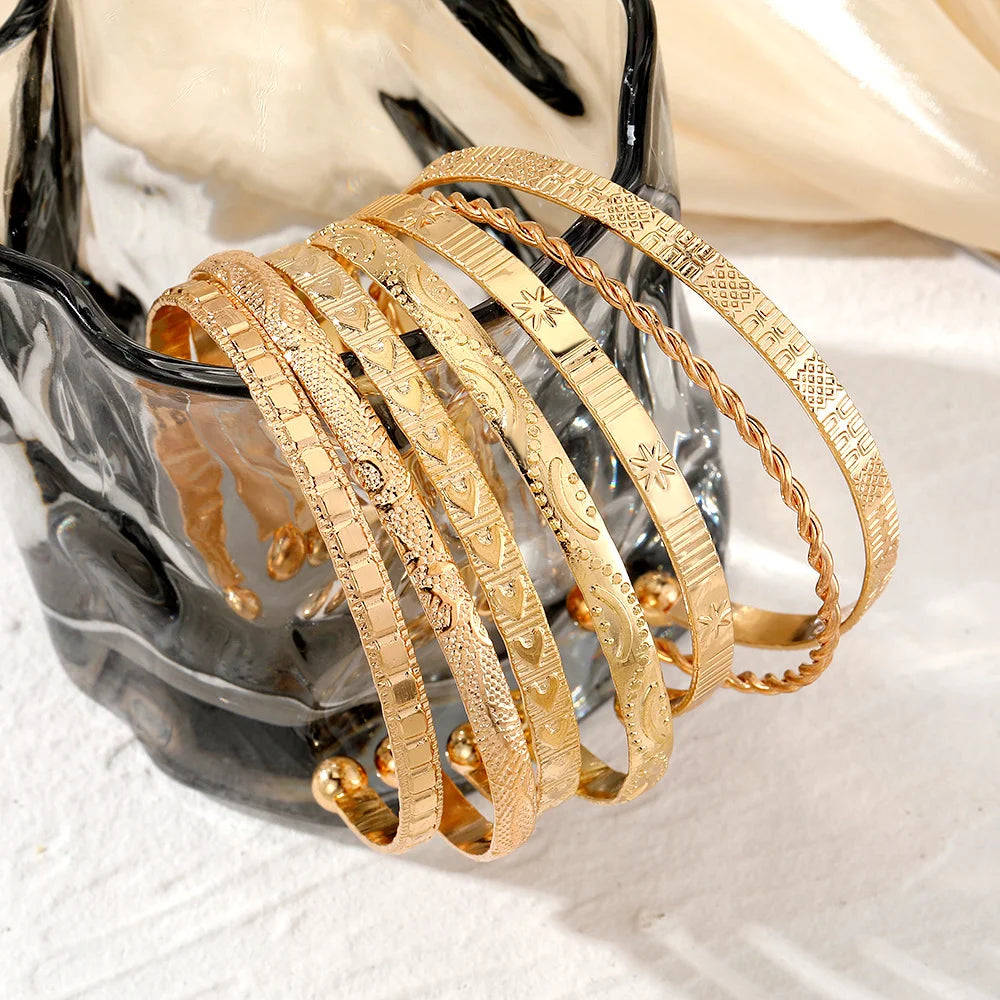 7 Pcs/Set Punk Gold Color Bracelets
