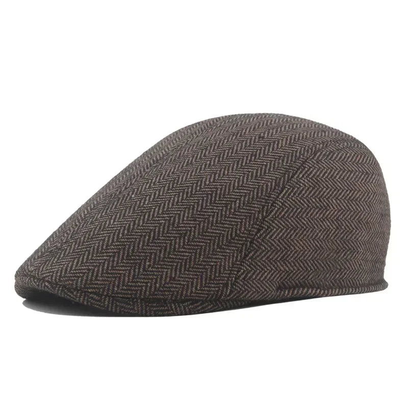 Men's Herringbone Tweed Hat Flat