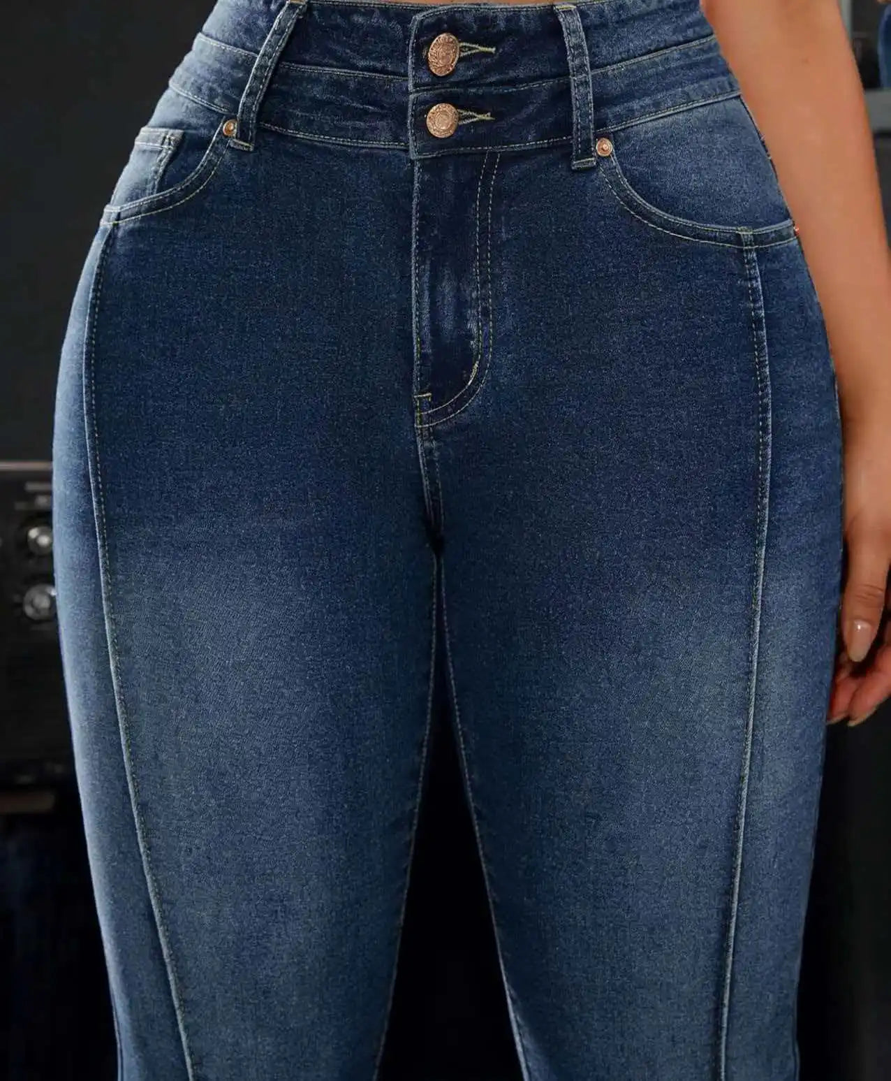 Women's High-Waisted Stretch Denim Straight Leg Jeans
