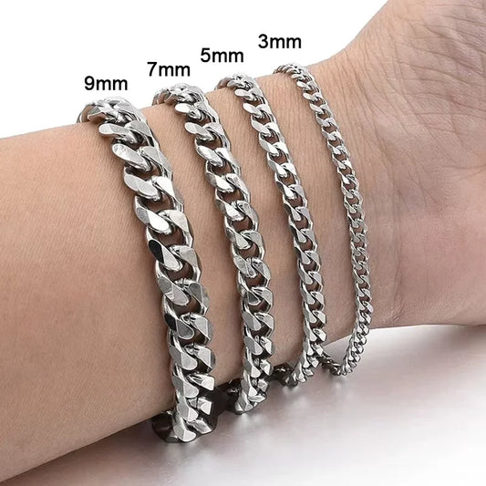 New Trendy Cuban Chain Bracelet Classic Stainless Steel 3/5/7/9mm Width