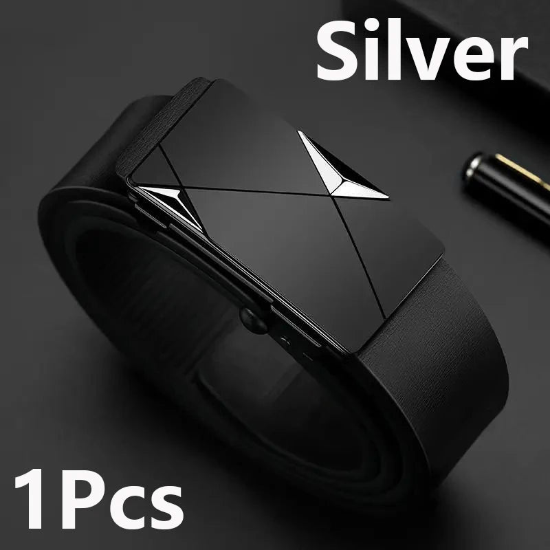 Stylish Men's PU Leather Belt Fashion Belts for Daily Leisure Festival Work Business Pants Automatic Metal Buckle Luxury Belts