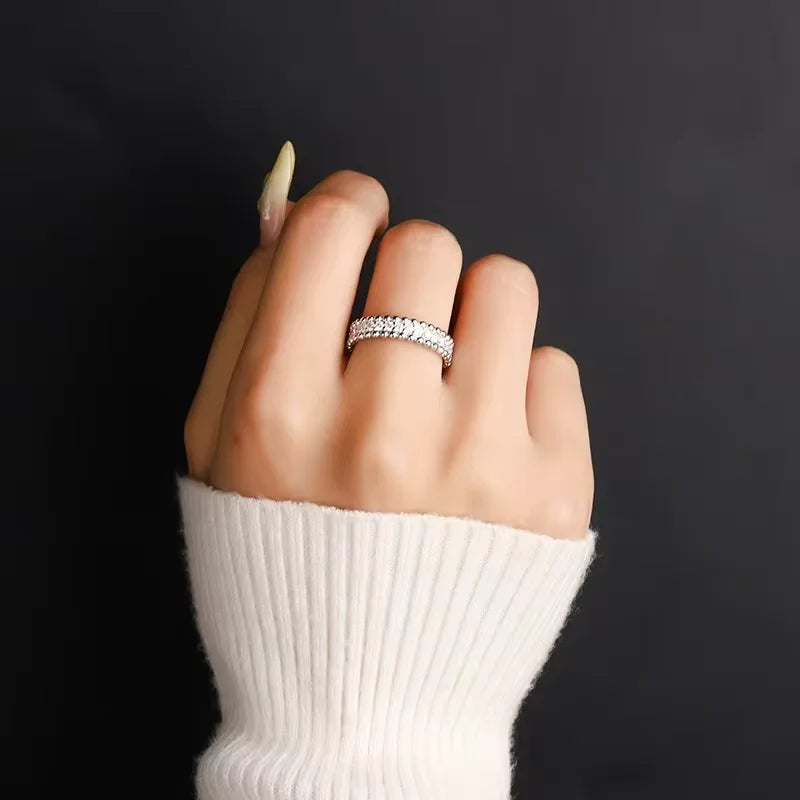 LinkerLove Moissanite Eternity Wedding Bands for Women Dating Couple Engagement Rings Sparkling 925 Sterling Silver Diamond Ring