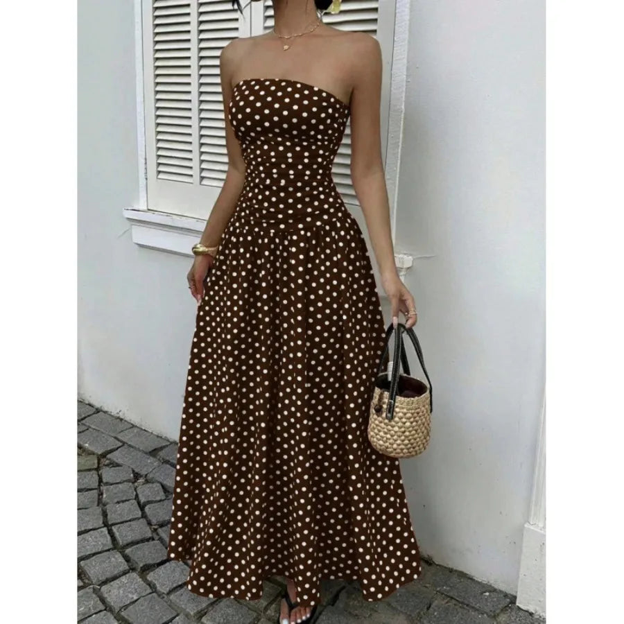 2026 - European and American spring and autumn   vacation style temperament slimming polka dot tube top jumpsuit cake skirt lon