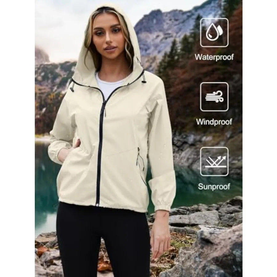 PITINAN Lightweight Rain Jacket Women Packable Wind Breaker Light Rain Jacket Women Waterproof Travel Raincoat S-XXL