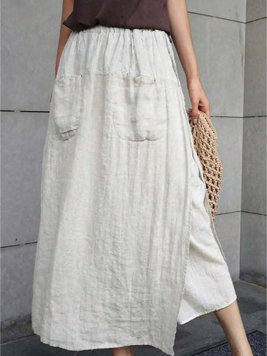 Womens Loose Linen Wide Leg Capri Pants With Pockets Casual Culottes