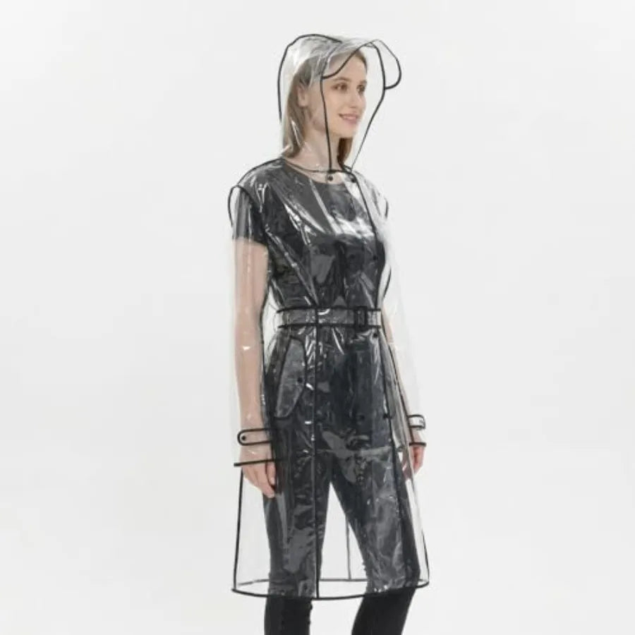 Waterproof Portable Raincoat, Rain Coats for Women Clear Reusable Rain Resistant Poncho with Hoods and Belt for Rain Jacket Out