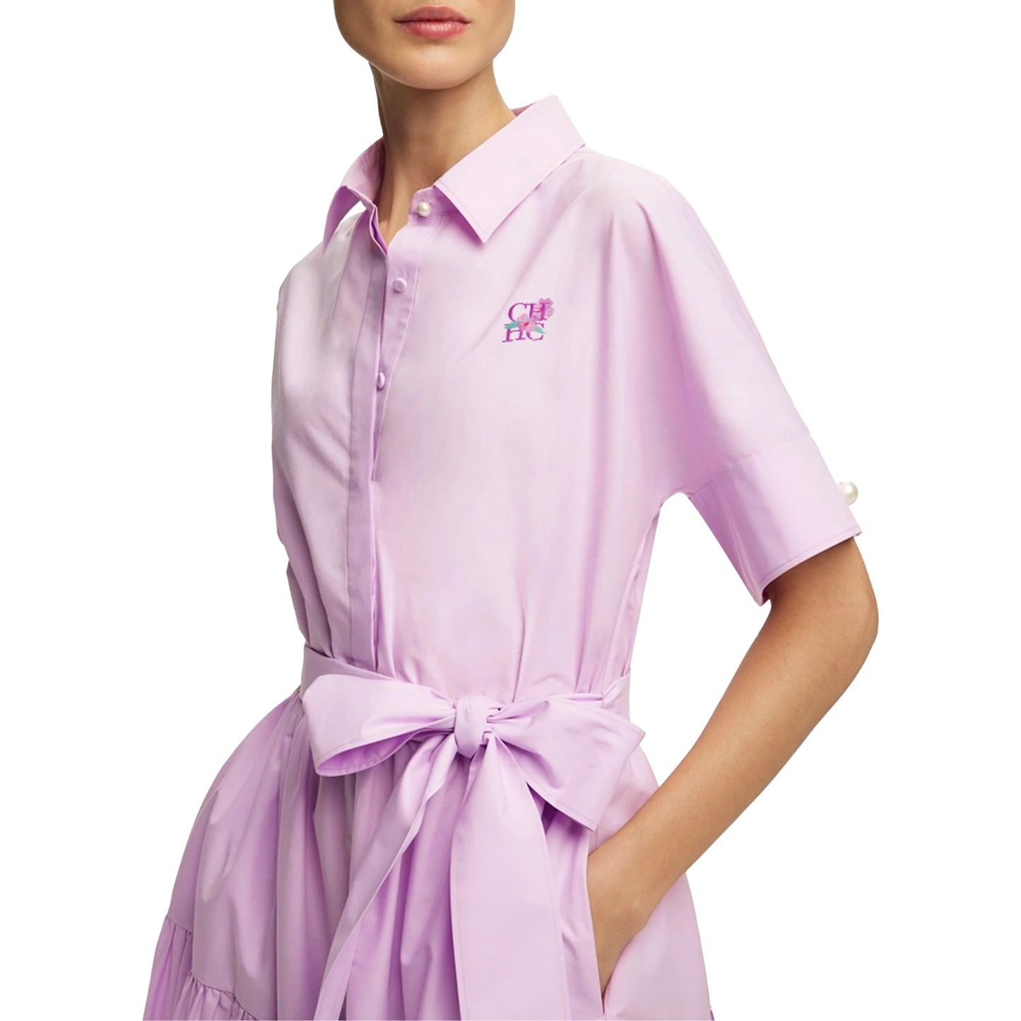 CHCH 2025 Women Dress Summer Office Lady Elegant Long Sleeve Solid Color Shirt Sundress Casual Loose Buttons Lace Up Dress