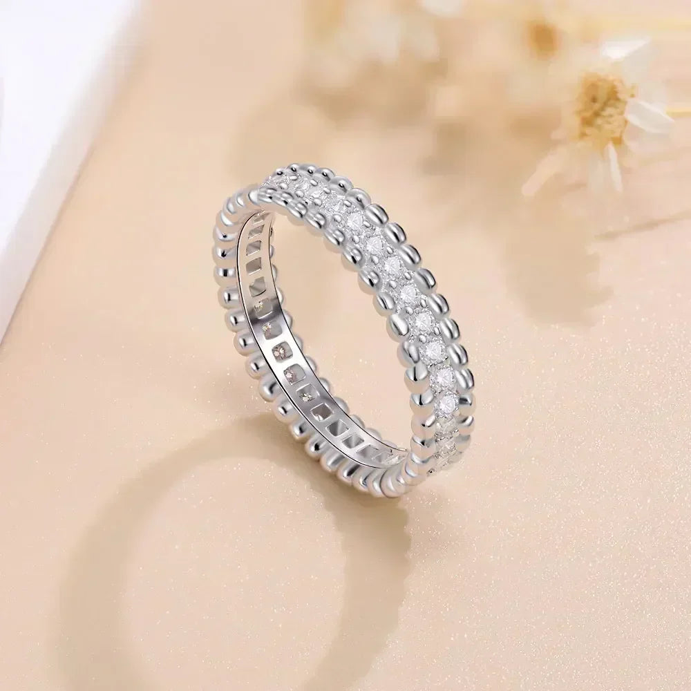 LinkerLove Moissanite Eternity Wedding Bands for Women Dating Couple Engagement Rings Sparkling 925 Sterling Silver Diamond Ring