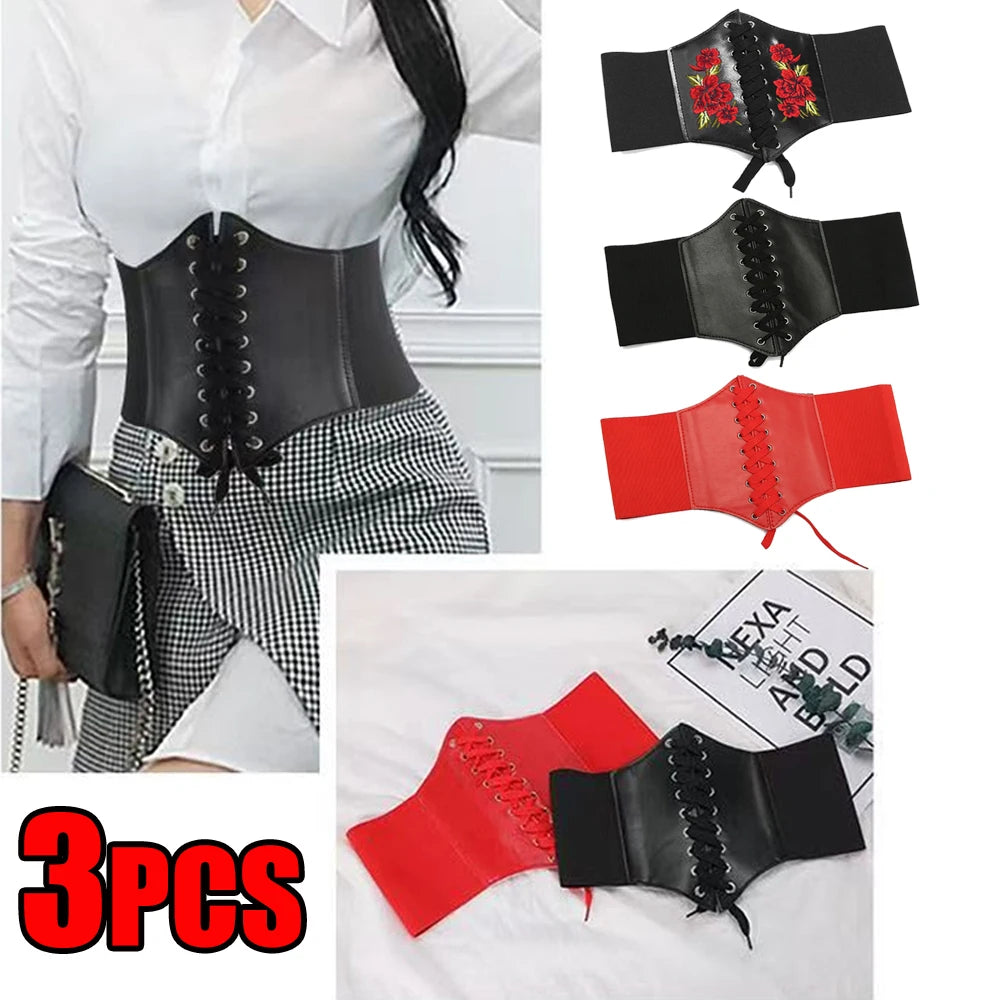 Women's Corset Body Shapewear Sexy Wide Leather Belt Cummerbunds Strap Belts for Women High Waist Slimming Corsets and Bustiers