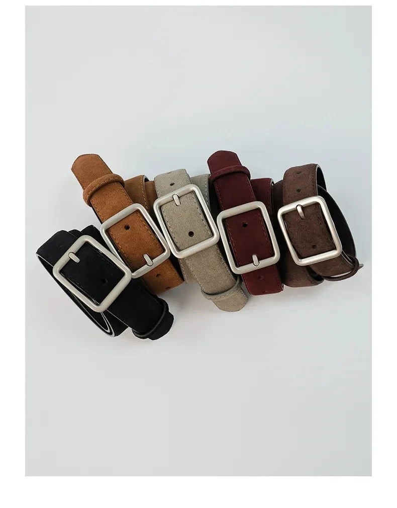Fashion Women Suede Belt with Silver Square Buckle Leather Waist Accessory for Jeans Pants And Dress