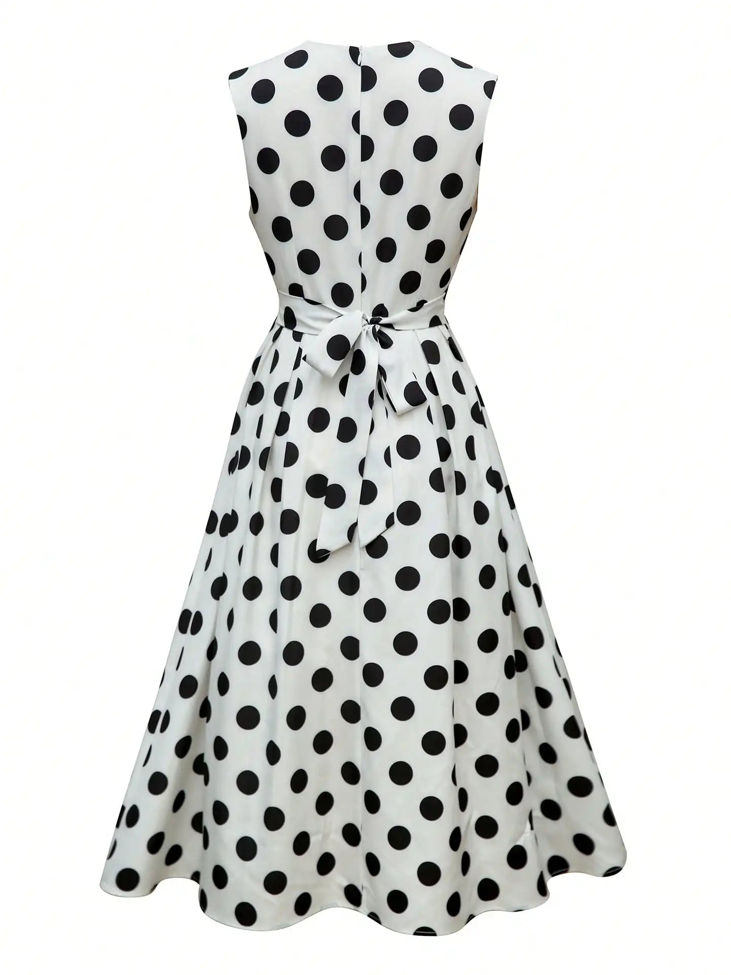 Women's V-Neck Sleeveless Polka Dot Wrap Dress with Waist Tie
