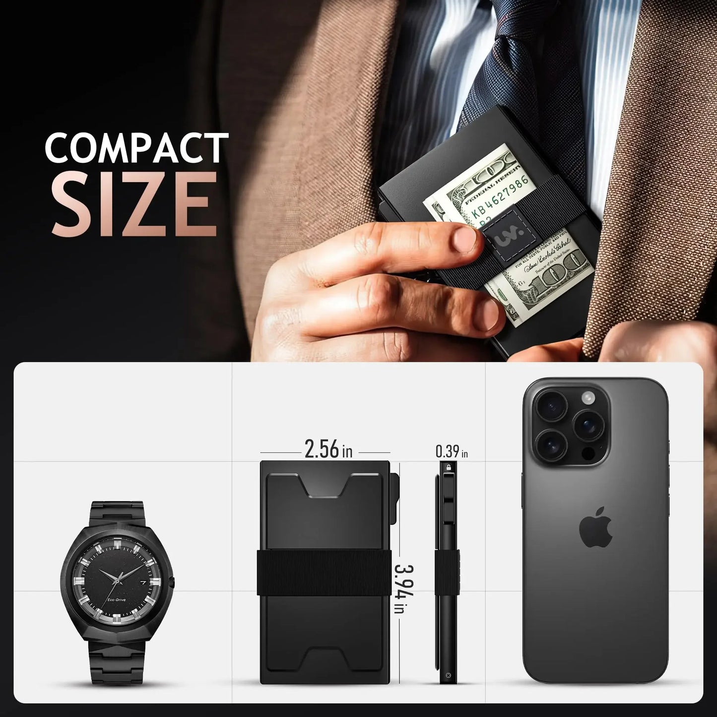 Slim Wallet, RFID Blocking, Metal Pop Up Wallet with Cash Band