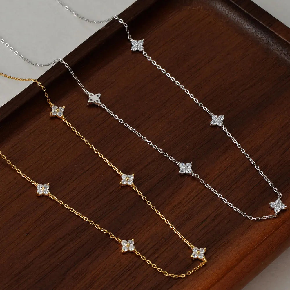 KNOBSPIN Four-Leaf Clover Moissanite Necklaces for Women 2mm D VVS1 GRA Certified Lab Moissanite s925 Sterling Silver Necklace