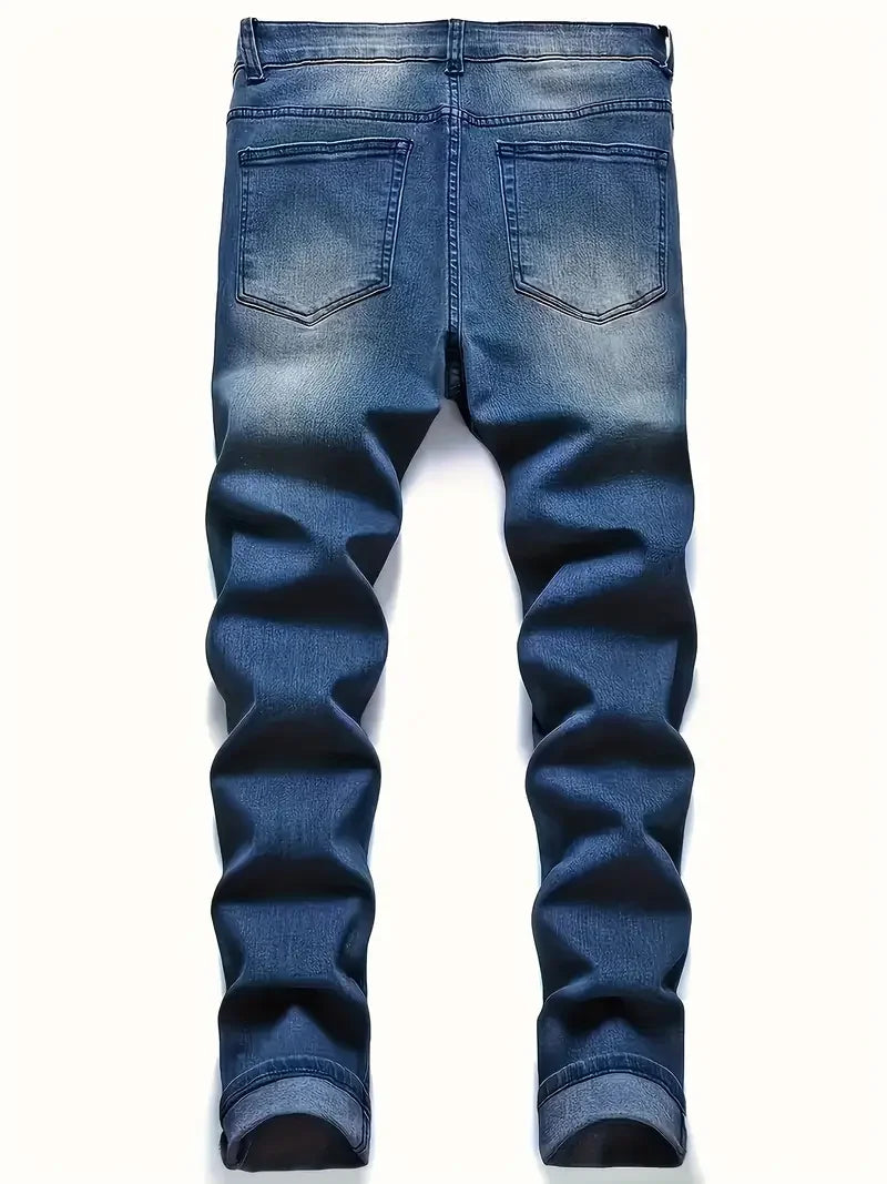 Men Distressed Fashion Jeans - Street Style, Comfortable Stretch Denim with Ripped Detail