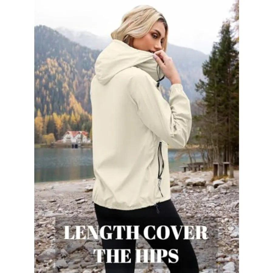 PITINAN Lightweight Rain Jacket Women Packable Wind Breaker Light Rain Jacket Women Waterproof Travel Raincoat S-XXL