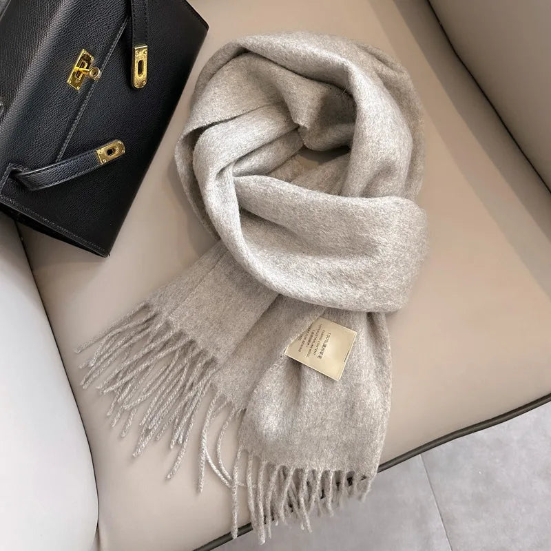 100% Wool Scarf Women Cashmere Shawl Solid Scarves