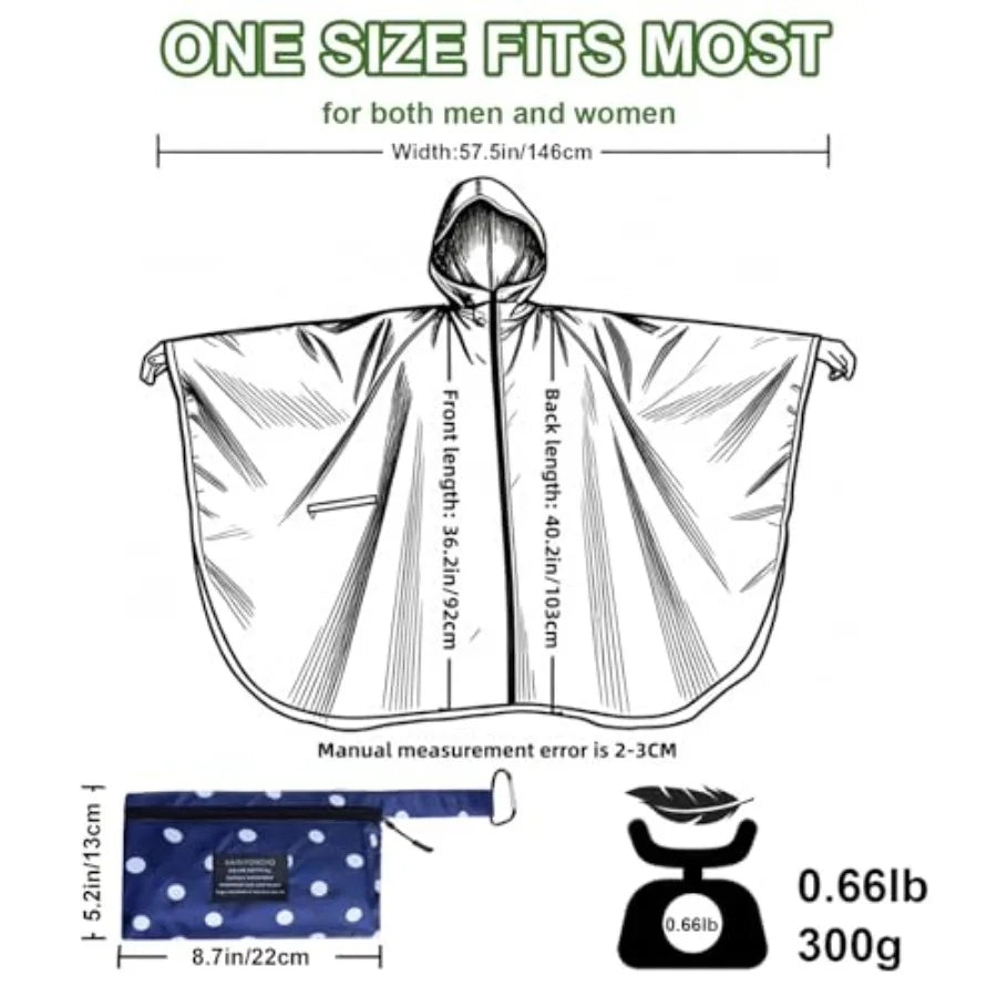 Hooded Rain Ponchos for Adult - Rain Coat and Rain Jacket with Waterproof Pocket and Zipper
