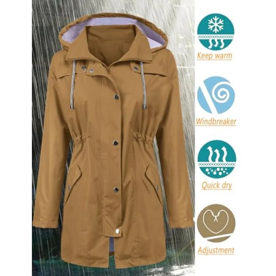 LOMON Raincoat Women Waterproof Long Hooded Trench Coats Lined Windbreaker Travel Jacket S-XXL