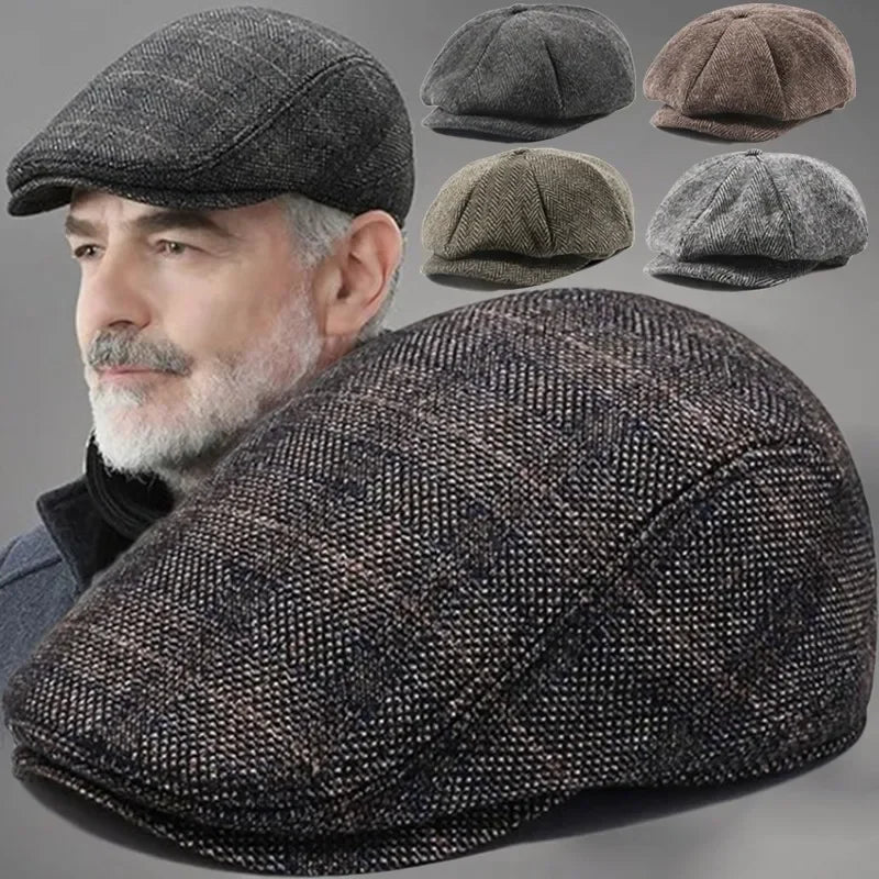 Men's Herringbone Tweed Hat Flat