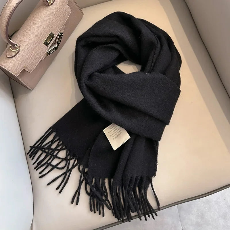 100% Wool Scarf Women Cashmere Shawl Solid Scarves