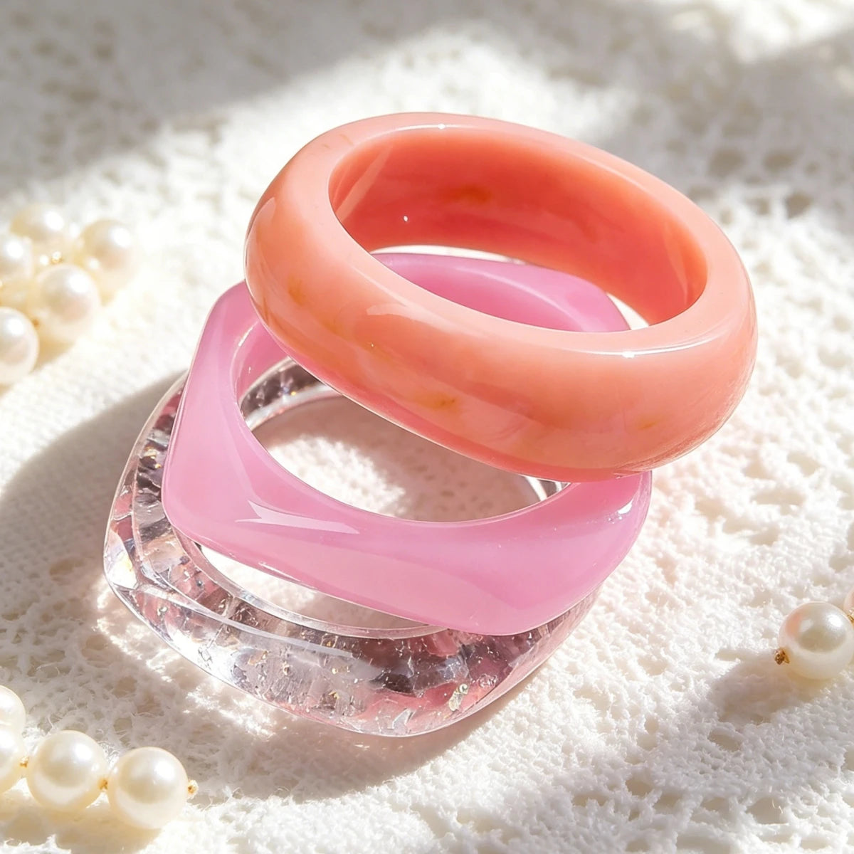 3pcs/Set Pink Acrylic Bracelet Set, Elegant Bangle Combination