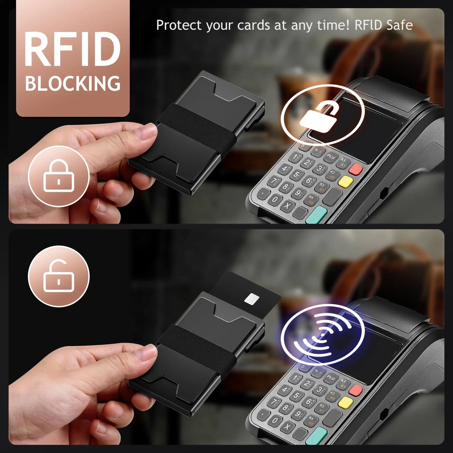 Slim Wallet, RFID Blocking, Metal Pop Up Wallet with Cash Band