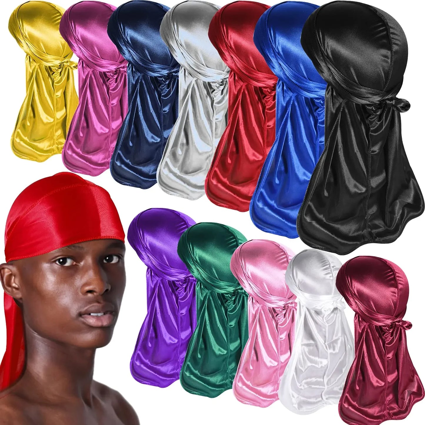 Solid Color Silk Satin Durag Headwear