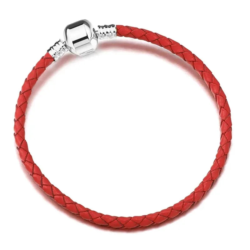 925 Sterling Silver Bracelet with Shiny Heart Shape – Leather Cord Bracelet with Clasp