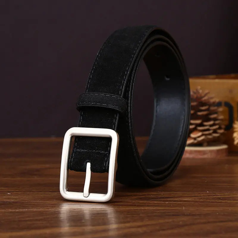 Fashion Women Suede Belt with Silver Square Buckle Leather Waist Accessory for Jeans Pants And Dress