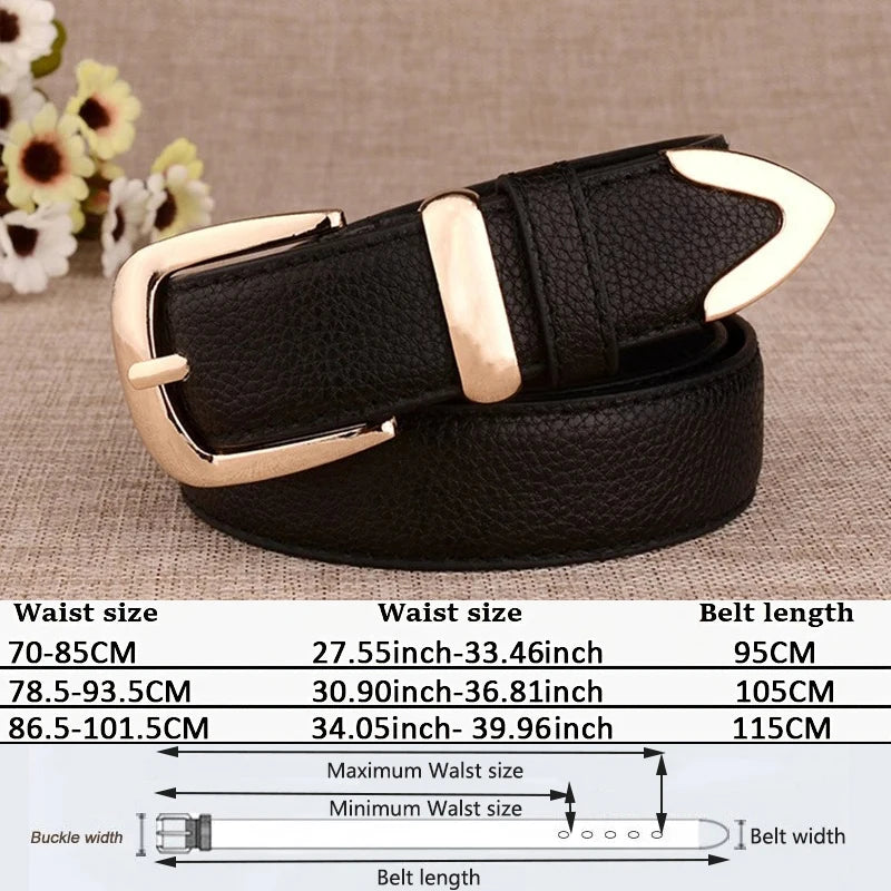 Fashion Women Genuine Leather Belts High Quality Gold Buckle Best Matching Dress Jeans Belts for Lady LB2146