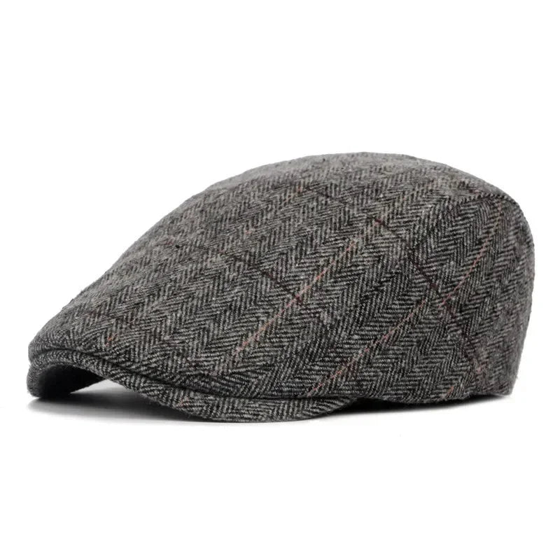 Men's Herringbone Tweed Hat Flat