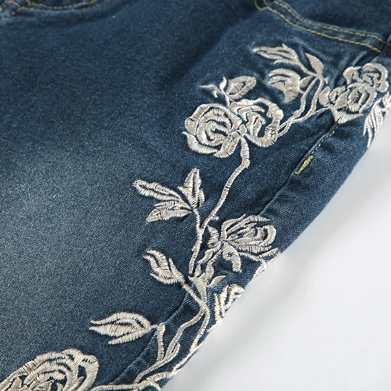 Retro Y2k Jeans Baggy Floral Embroidery Jeans Women Vintage 2000s Low Rise Flared Denim Pants High Street Basic Trousers