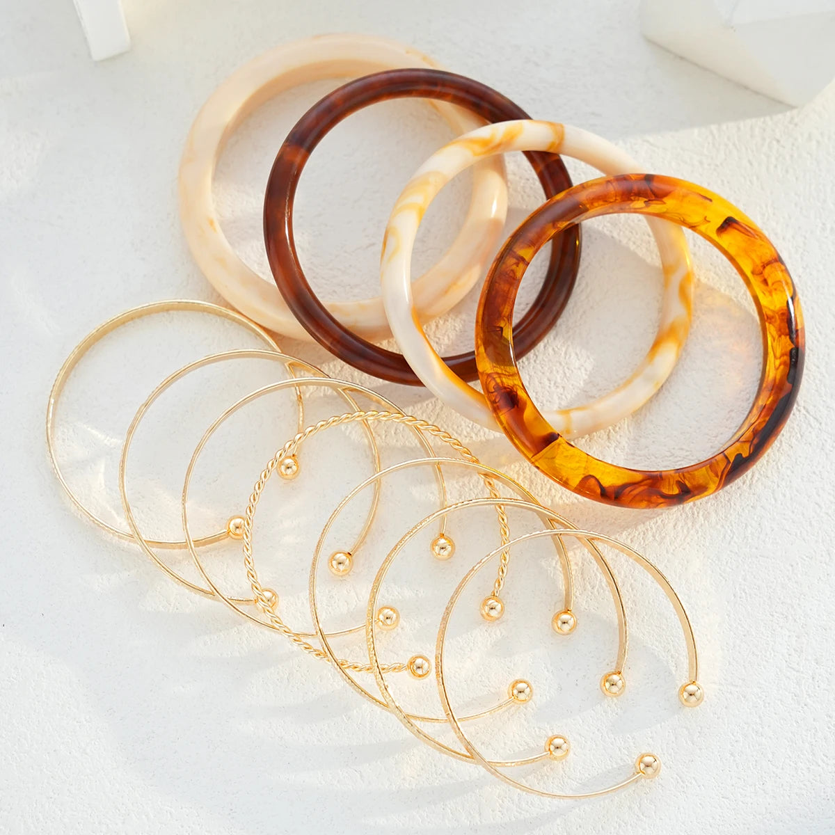 11 Pcs Fashion Elegant Textured Cuff Bangle Bracelet Set Boho Jewelry