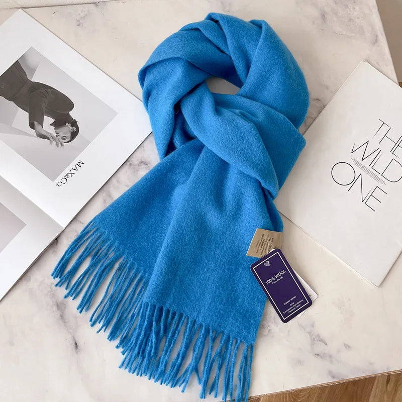 100% Wool Scarf Women Cashmere Shawl Solid Scarves