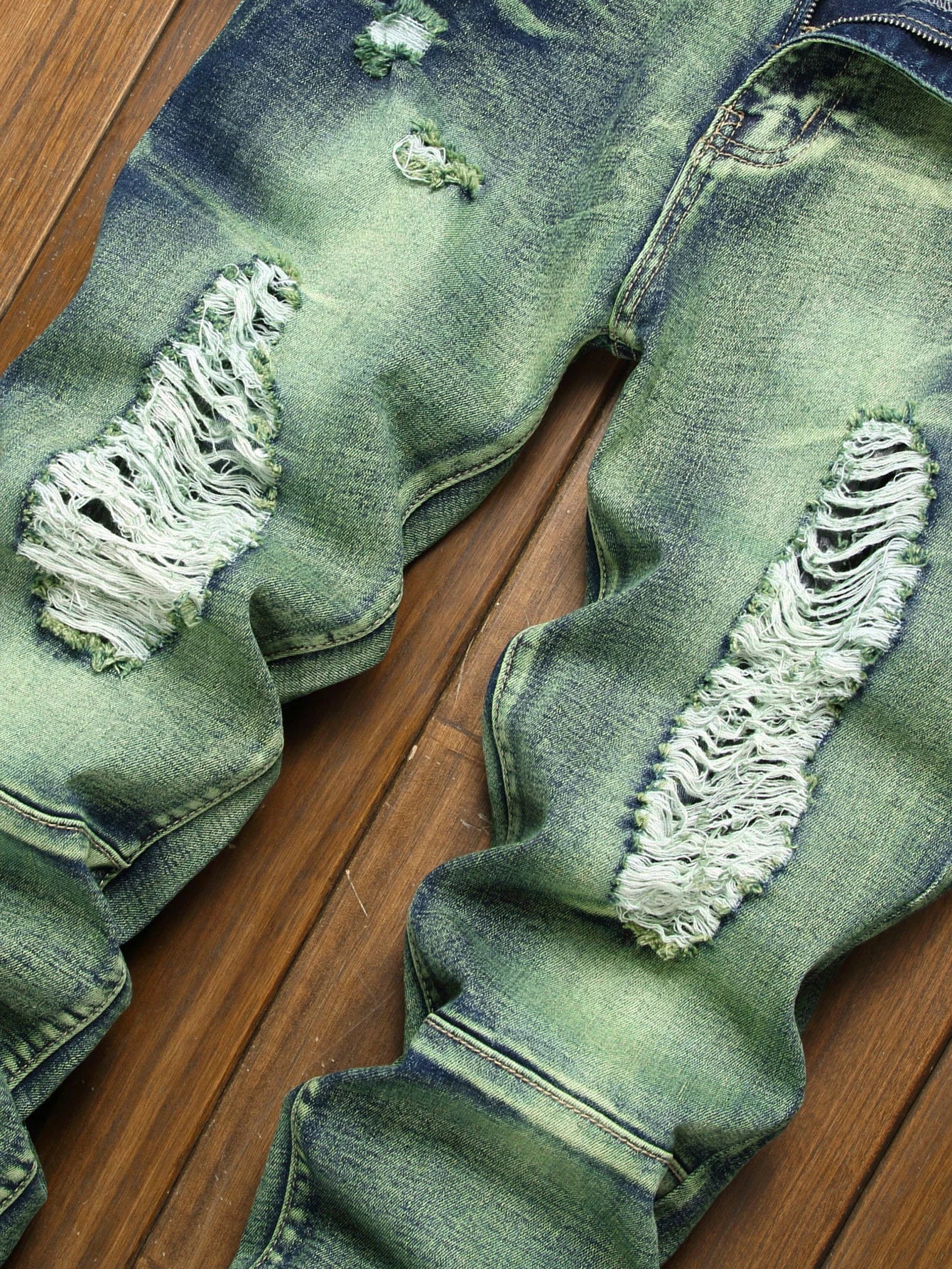 Stylish Mid Stretch Slim Fit Jeans - Men's Mid Waist Distressed And Ripped Denim Jeans