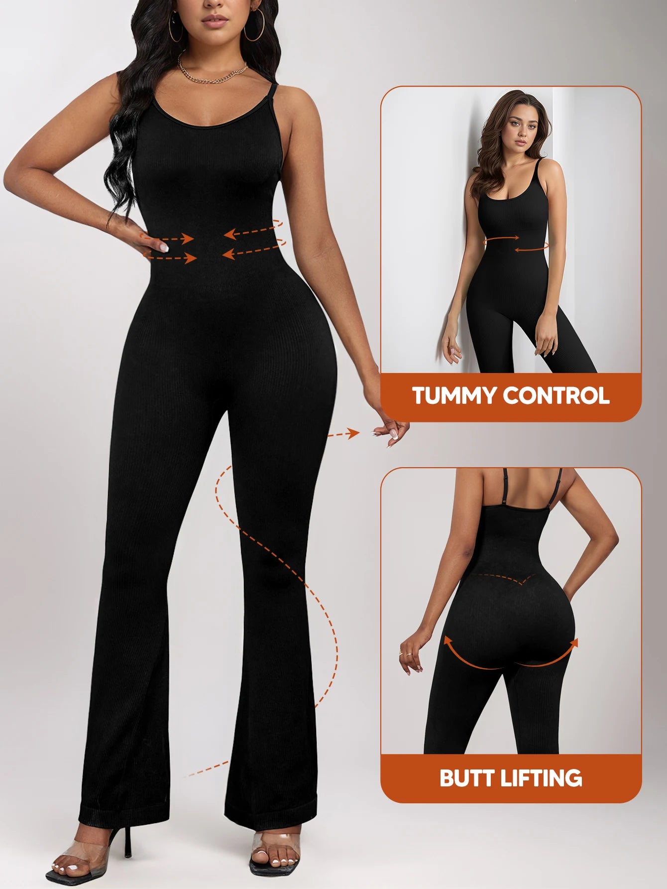 Women Workout Seamless Jumpsuit Yoga Ribbed Bodycon One Piece Spaghetti Strap Leggings Romper