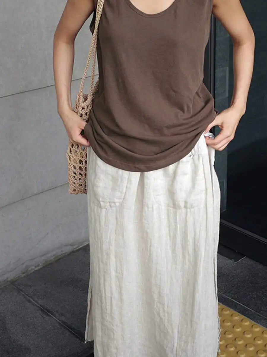 Womens Loose Linen Wide Leg Capri Pants With Pockets Casual Culottes