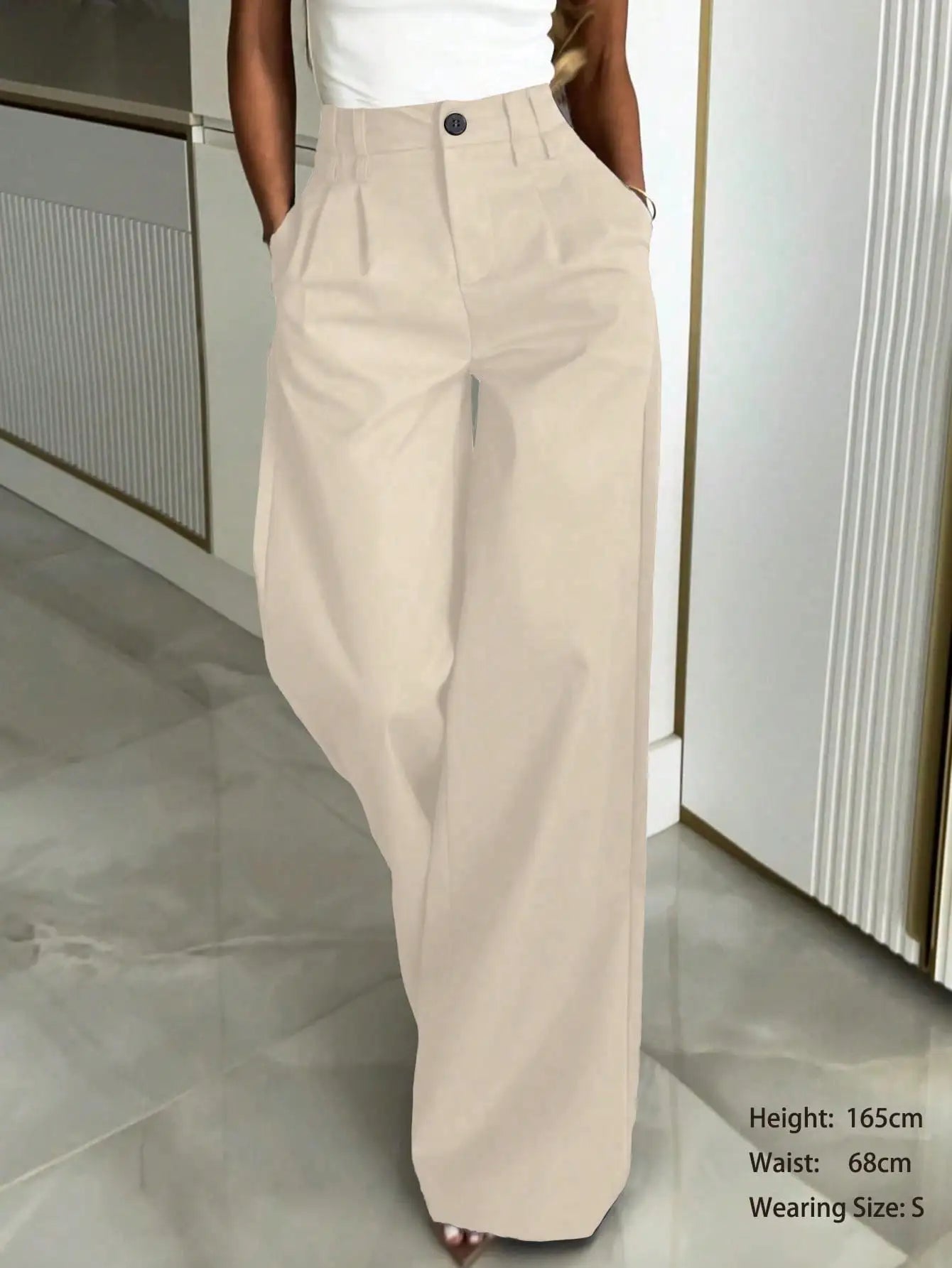 Women's Wide Leg Pants Loose Straight Fit Solid Color High Waist Casual Office Daily Wear