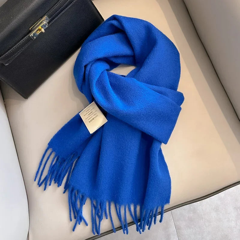 100% Wool Scarf Women Cashmere Shawl Solid Scarves