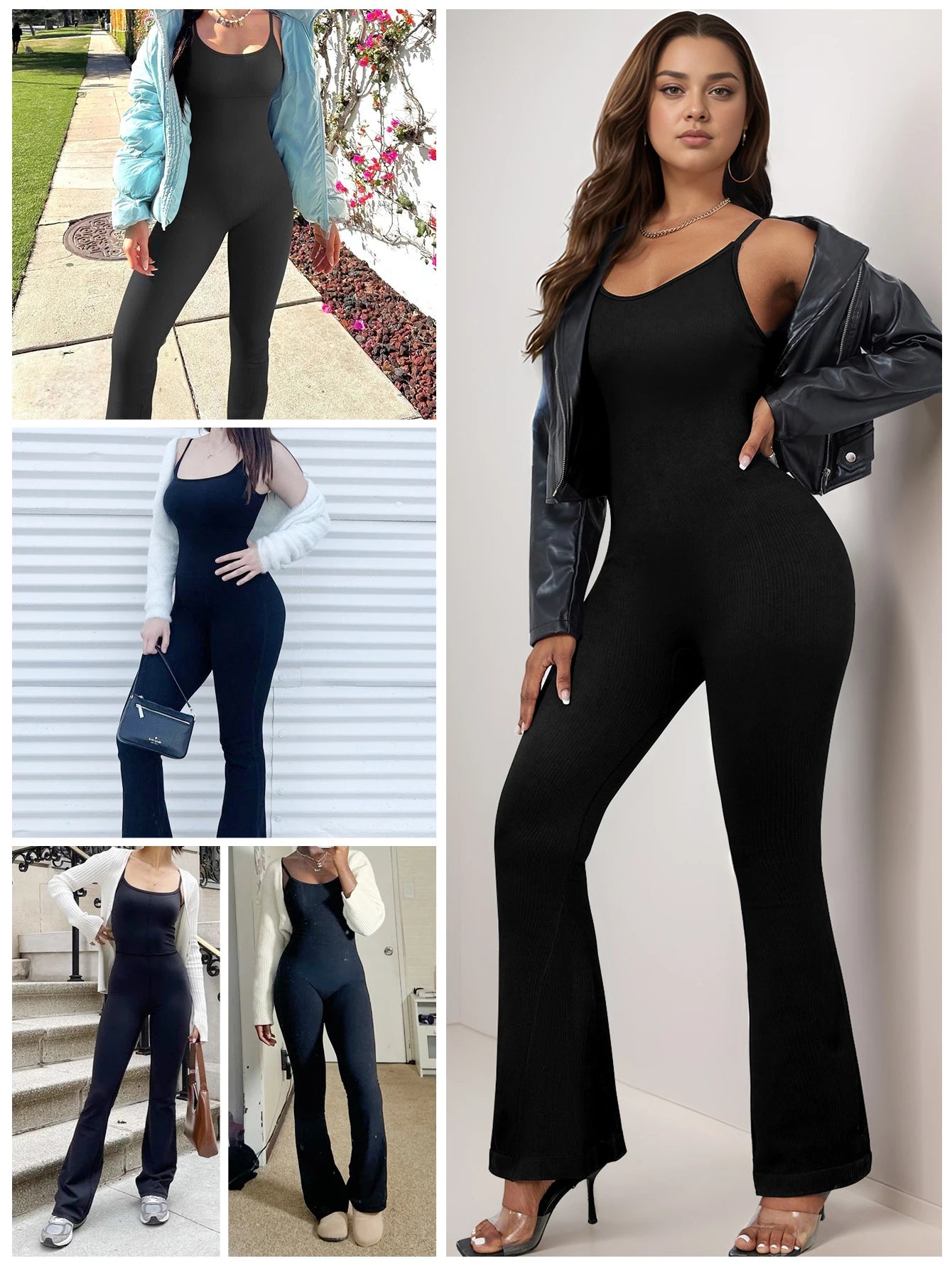 Women Workout Seamless Jumpsuit Yoga Ribbed Bodycon One Piece Spaghetti Strap Leggings Romper