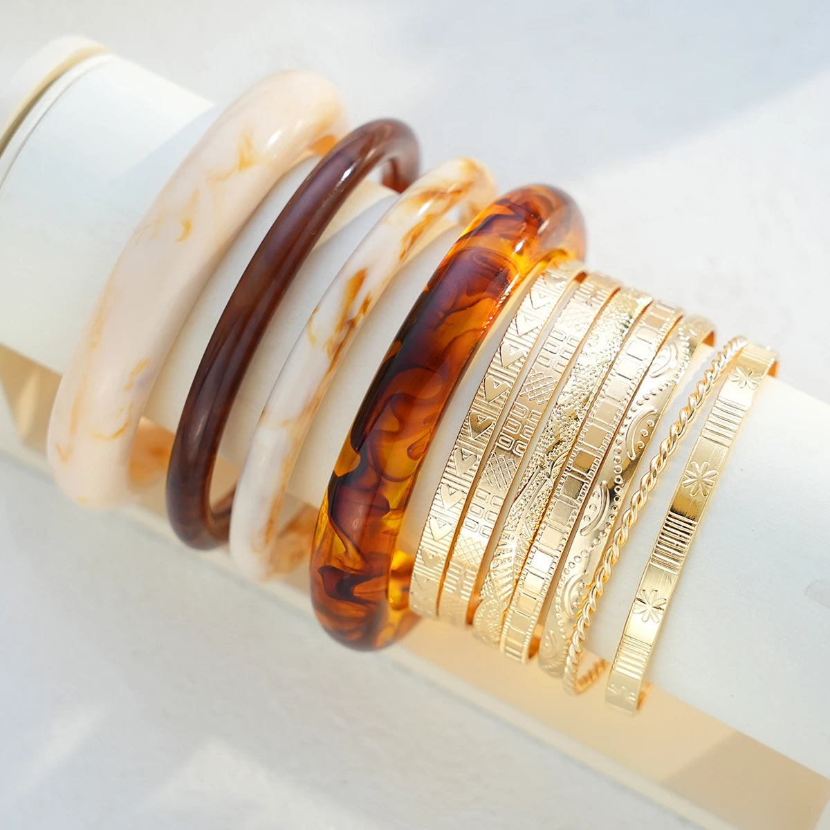 11 Pcs Fashion Elegant Textured Cuff Bangle Bracelet Set Boho Jewelry