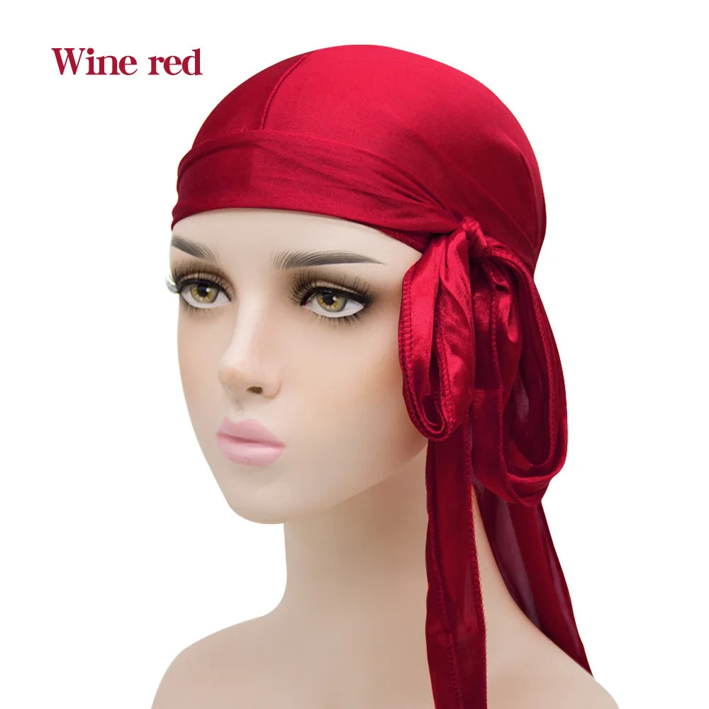 Solid Color Silk Satin Durag Headwear