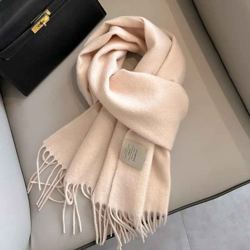 100% Wool Scarf Women Cashmere Shawl Solid Scarves