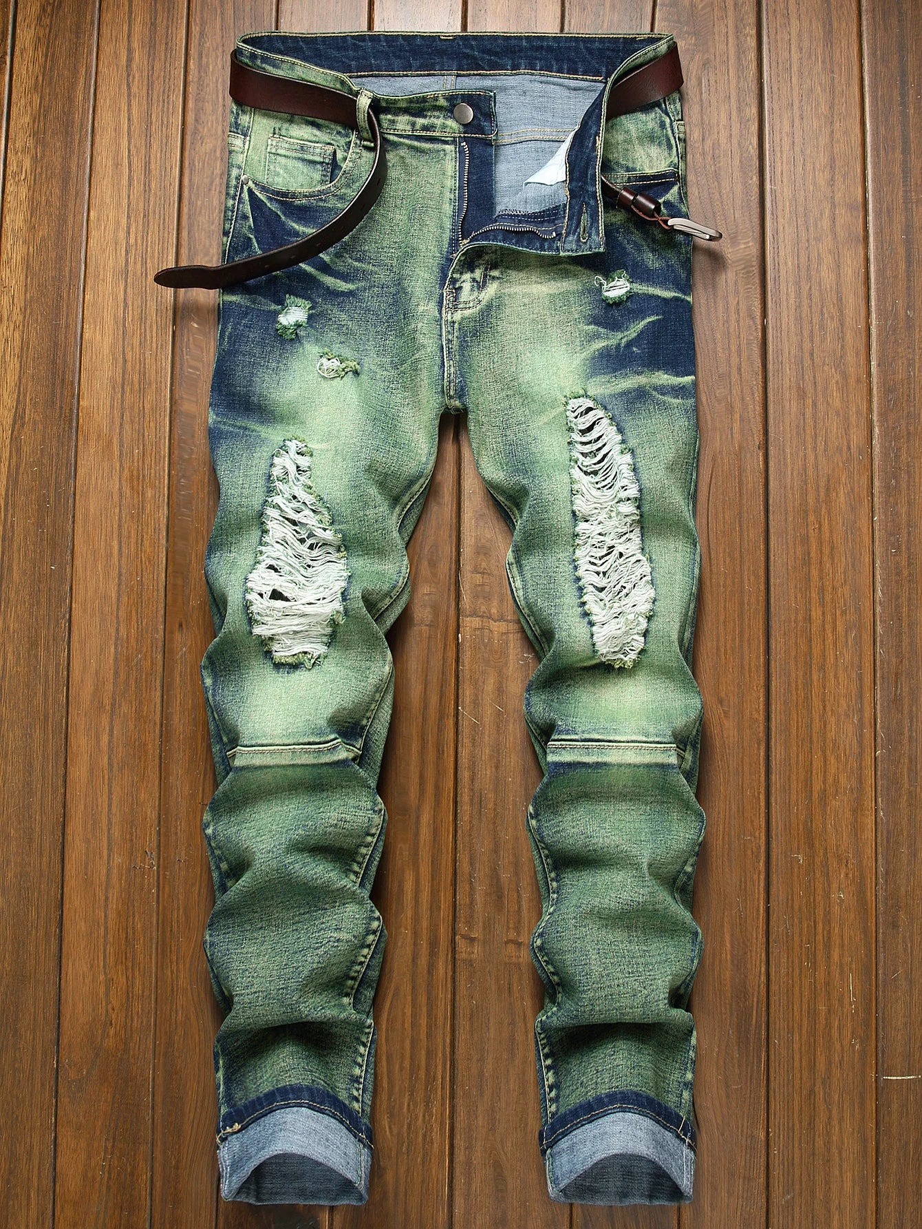 Stylish Mid Stretch Slim Fit Jeans - Men's Mid Waist Distressed And Ripped Denim Jeans