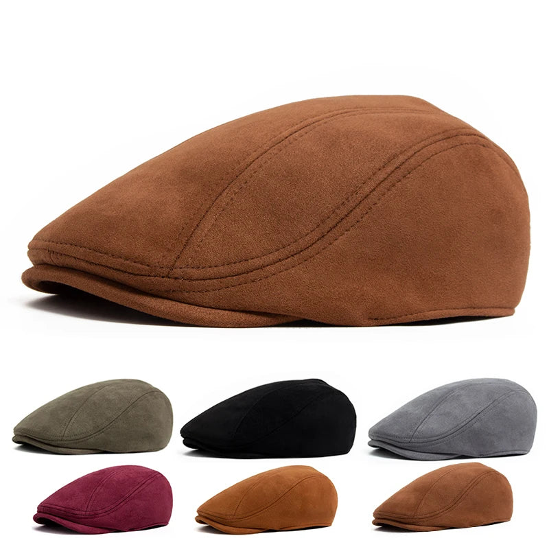 Suede Autumn Winter Beret Fashion Vintage Men Women Newsboy Hat