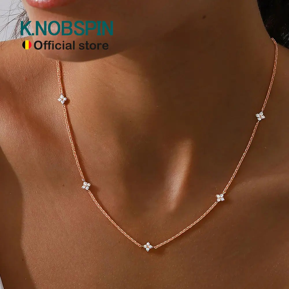 KNOBSPIN Four-Leaf Clover Moissanite Necklaces for Women 2mm D VVS1 GRA Certified Lab Moissanite s925 Sterling Silver Necklace